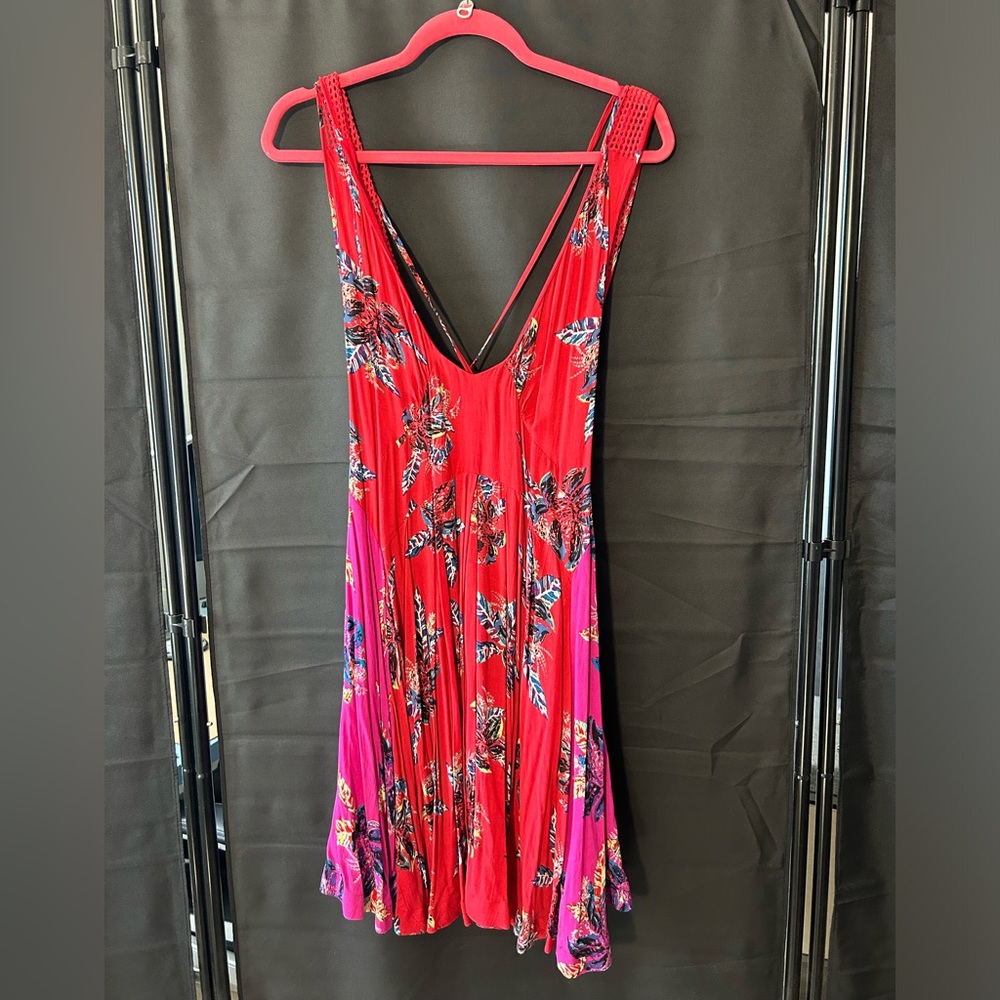 NWT Free People Thought I Was Dreamin Mini Red/Pink Colorblocked Dress, L